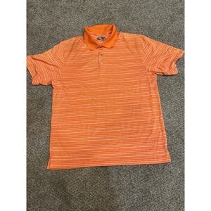 PGA TOUR Polo Shirt Men's XL Orange Striped Polyester Short Sleeve Slit Collared